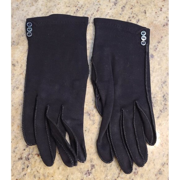 Vintage Womens Size XS-S 6 Black Cotton Formal 8" Short Gloves Button Accent - Picture 2 of 15